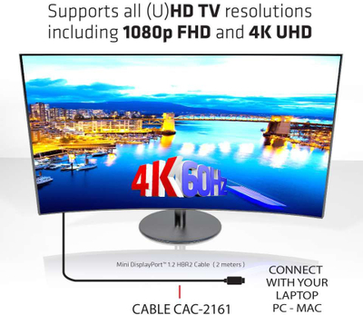 Kabllo Mini DisplayPort CLUB3D CAC-2161, 1.2 HBR2, 2m, 4K 60Hz, i zi