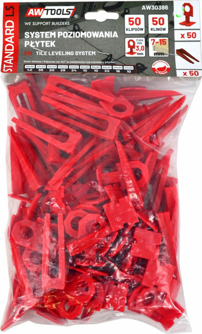 Sistem nivelimi pllakash AWTools Standard, 3.0mm, 7–15mm, i kuq