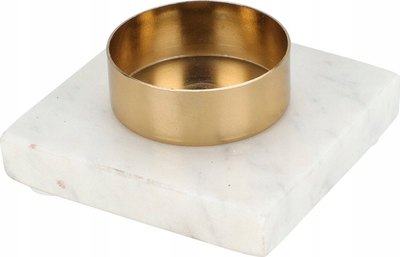 Mbajtës qiri tealight dekorativ, bazë mermeri, 7 cm, i bardhë