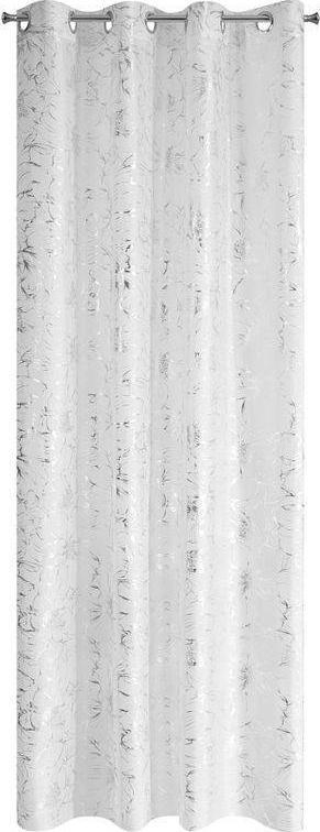 Perde e gatshme Feza, 140x250cm, me unaza metal, e bardhë me argjend