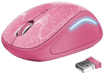 Maus Trust YVI, wireless, USB, rozë