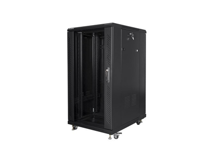 Kabinet rack 19" Lanberg FF01, 22U, 600x800, derë xhami, i zi