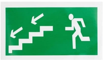 Stiker exit dalje majtas poshtë shkallëve, 100x180mm, jeshil