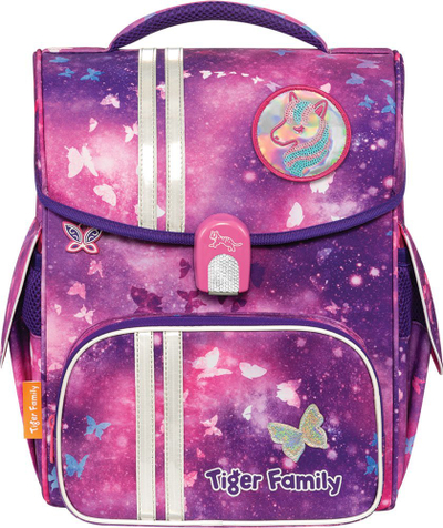 Çantë shkolle Tiger Family Jolly Glittery Night, 14L, mbyllje me Fidlock, lejla me rozë