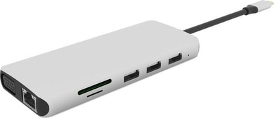 Docking station eStuff ES623009, USB C 12‑në‑1, Power Delivery 3.0, gri