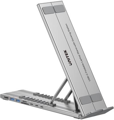 Qëndrim laptopi Unitek Adjustable me USB C/A hub, HDMI 2.0, PD 100W, ngjyrë argjendi