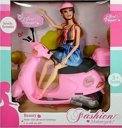 Set lodër Midex Play Set Doll on Scooter, kukull 30 cm, skuter me aksesorë, rozë