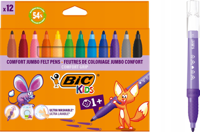 Маркер фломастери BIC Kids Comfort Jumbo, влакно, сет 12 парчиња, шаренолики