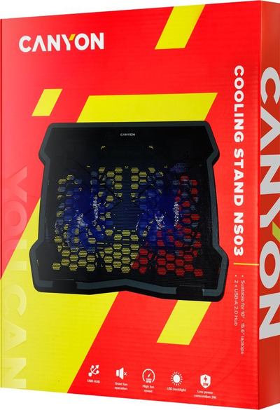 Stendë ftohëse për laptop Canyon NS03, 10"-15.6", 2 ventilatorë, e zezë