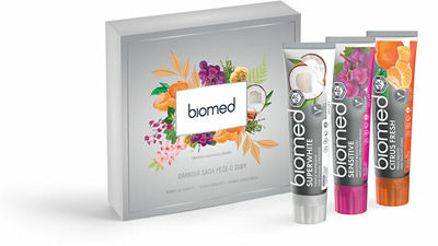 Set dhuratë për kujdesin e dhëmbëve Biomed kBIM002, 3 x 100 g