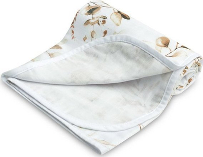 Batanije muslin Sensillo Eucalyptus, 80x100 cm, 100% pambuk, dy shtresa, e bardhë me figura bimore