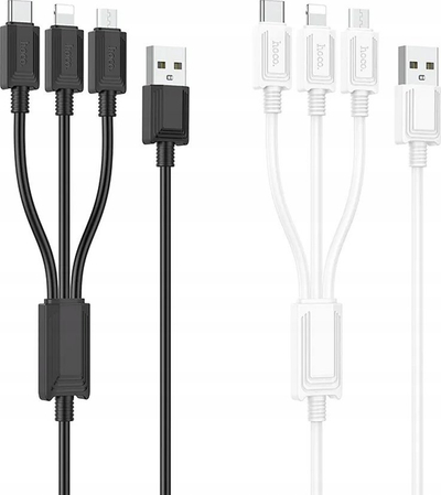 Kabllo Hoco X74 3‑në‑1 USB A në Lightning, Micro USB, Type‑C, 2A, 1m, e bardhë