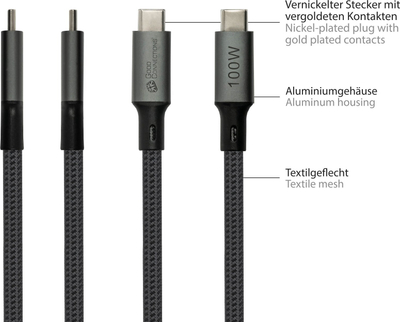Kabllo USB Alcasa USB4 Gen 2x2, USB C me USB C, 1 m, gri