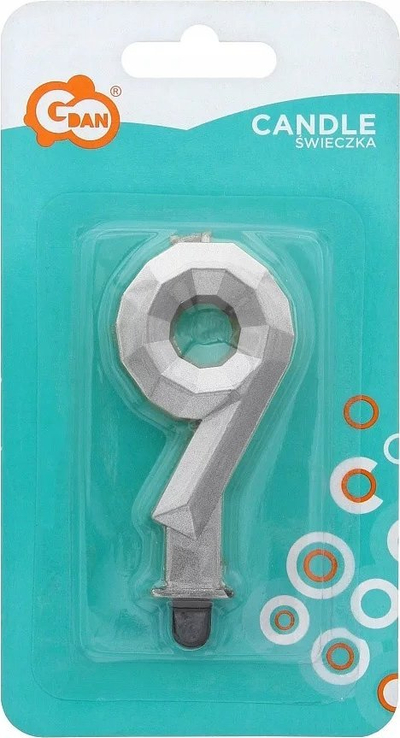 Qiri dekorativ Godan numri 9 Diamond, 7.6cm, metalik argjendtë