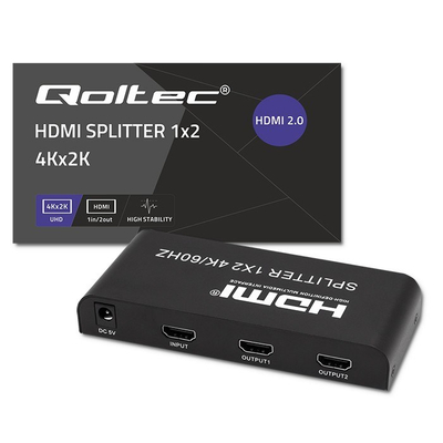 Ndarës HDMI Qoltec 51797, 1x2, 4K UHD, i zi