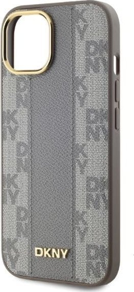 Mbulesë telefoni DKNY Magsafe për iPhone 15, lëkurë PU me katrorë, bezhë