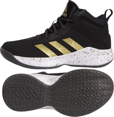 Atlete basketbolli për kalamaj Adidas Originals CEU 5 K Wide Jn99, me qafë t’hartë, shollë kundra rrëshqitjes, të zeza me t’artë