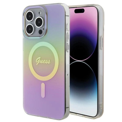 Kuti Guess Script MagSafe për iPhone 15 Pro, plastikë TPU, me gradient, rozë