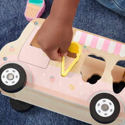 Lodër druri Fisher-Price Ice Cream Truck, sorter formash, 9 pjesë, shumëngjyrëshe