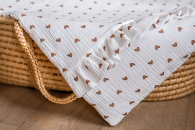 Set shtrati për bebe Muslin Bedding Hearts, 80x100 cm, pambuk muslin, shumëngjyrësh