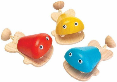 Музички инструмент за деца PlanToys рибa кастанети, дрвен, повеќебоен