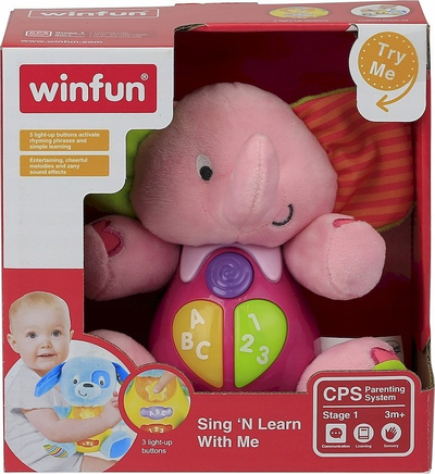Arush pelushi interaktiv Winfun Sing N Learn With Me, butona me drita, tinguj për mësim, bezhë