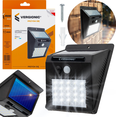 Lampë muri me diell Vergionic Solar Motion Sensor Light, LED, me sensor lëvizje, e zezë