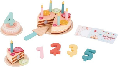 Lodër tortë druri Lelin Toys Happy Birthday, me gjiro, shumëngjyrëshe