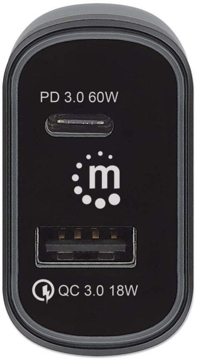 Mbushësi për makinë Manhattan 78W, USB-C PD 60W, USB-A QC 3.0 18W, i zi