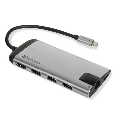 Hub USB C Verbatim 49142, Multiport, USB 3.0, HDMI, RJ45, gri