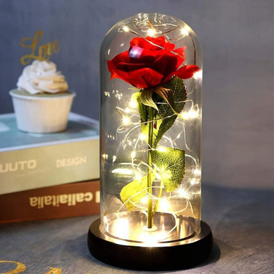 Декор вечна роза Lamex Eternal Rose in Glass, 22 cm, со LED осветлување, проѕирен