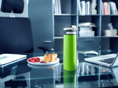 Termus Leifheit Insulated Mug Flip 3277, 600 ml, çelik inox, jeshile kiwi