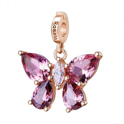 Charm Rosato Butterfly, argjend 925 roze, kristale ametisti, rozë