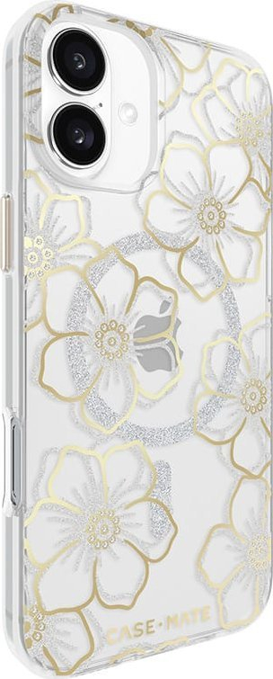 Mbrojtëse telefoni Case-Mate Floral Gems MagSafe, për iPhone 16 Plus, transparente, me lule dhe ngjyrë ari