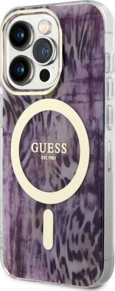 Mbrojtëse telefoni Guess Leopard MagSafe për iPhone 14 Pro, polikarbonat TPU, rozë