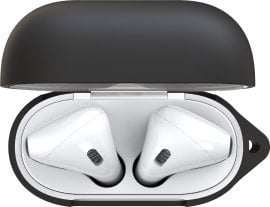 Kuti mbrojtëse silikoni KeyBudz Elevate Keychain për AirPods 1/2, me karabinë, e zezë