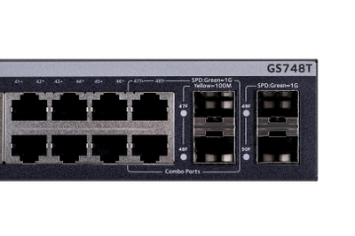 Switch rrjeti NETGEAR GS748Tv6, 48 porta Gigabit, i menaxhueshëm L2 L3 L4, i zi gri