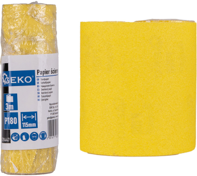 Letër smerili GEKO rrotull, 115mm x 3m, P180, e verdhë