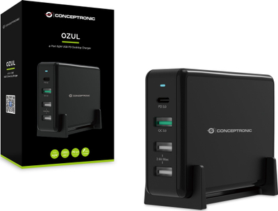 Karikues tavoline Conceptronic OZUL, 4 porta, 65W USB PD, i bardhë