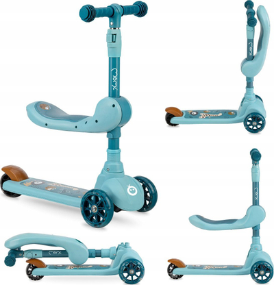 Trotinet 3-rrotësh MoMi Kiuru 2 në 1, ride-on me ulëse, rrota LED, blu