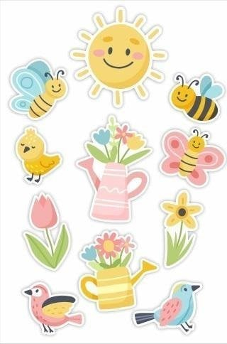 Dekor dritareje LearnHow Spring Window Decorations 02, set 11 copë, me printim dyanësh, shumëngjyrësh