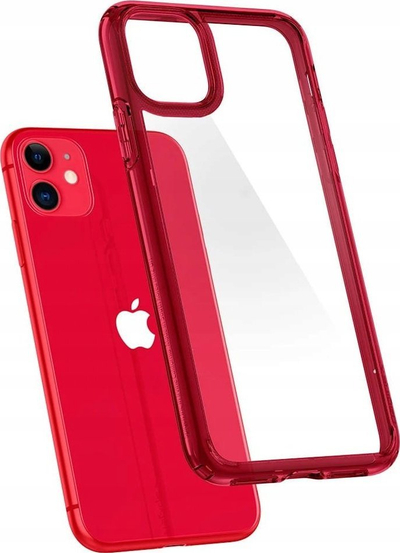 Mbulesë telefoni Spigen Ultra Hybrid për iPhone 11, transparente, me kënde të forcuara, e kuqe