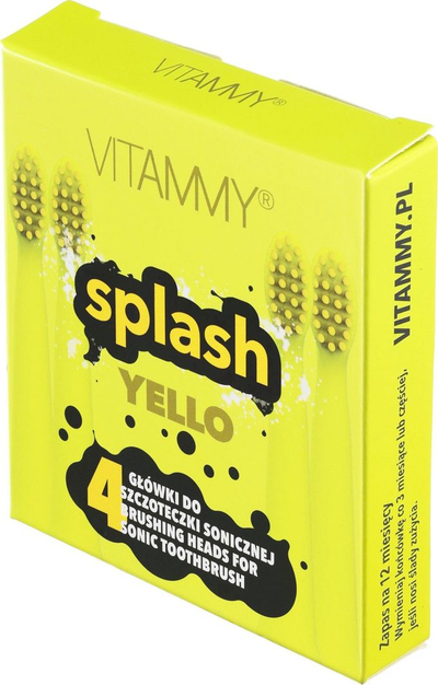 Kokë për furçën e dhëmbëve Vitammy Splash sonic, 4 copë, e verdhë