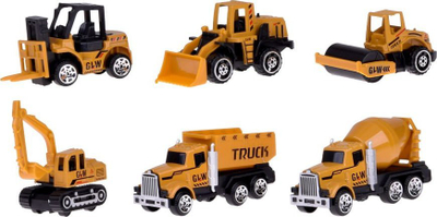 Set lodrash ndërtimi GLW TIR Truck, 6 makina ndërtimi, me vinç dhe platformë që hapet, portokalli