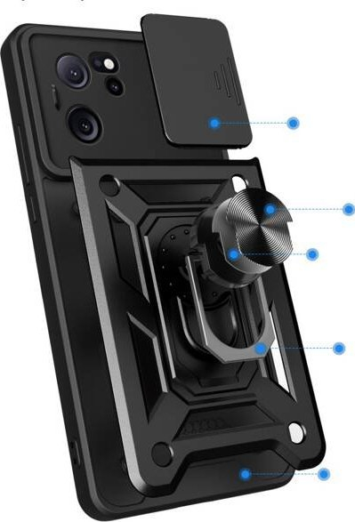 Maskë mbrojtëse Tech-Protect Camshield për Xiaomi 13T 13T Pro, kapak kamere, unazë 360°, e zezë