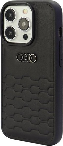 Këllëf Audi GT prej lëkure sintetike, hard case me MagSafe për iPhone 15 Pro, mbrojtës, i zi