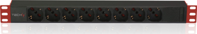Rrymëndarës rack Techly I-CASE STRIP-81V2, 8x Schuko, 1U 19", 2m, i kuq e zi