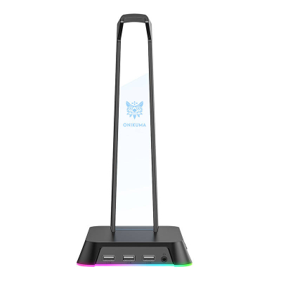 Qëndrim për kufje Onikuma RGB, 3x USB 2.0, HUB, i zi