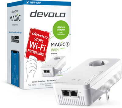 Адаптер powerline Devolo Magic 2 WiFi next Single, 1200 Mbit/s, Gigabit Ethernet, бел
