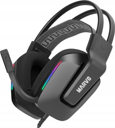 Kufje gaming Marvo H8619, me mikrofon, drita RGB, 3.5 mm, të zeza